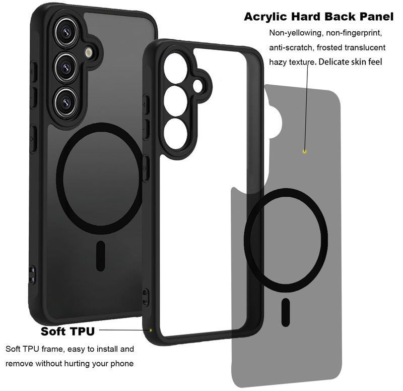 USTIYA Magnetic Case for Samsung Galaxy S24 FE 5G Matte Acrylic Heavy-Duty Case with Camera Protection, Cover, and Strap Loop, Black FGCX - Image 3