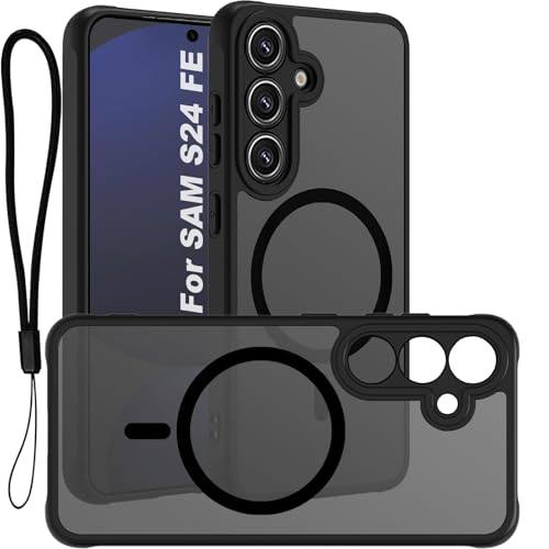 USTIYA Magnetic Case for Samsung Galaxy S24 FE 5G Matte Acrylic Heavy-Duty Case with Camera Protection, Cover, and Strap Loop, Black FGCX - Image 1