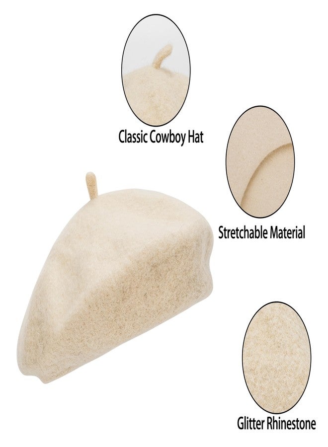 Vikodah Wool French Beret Hat Solid Color Beret Cap for Women Girls, Beige, M - Image 3
