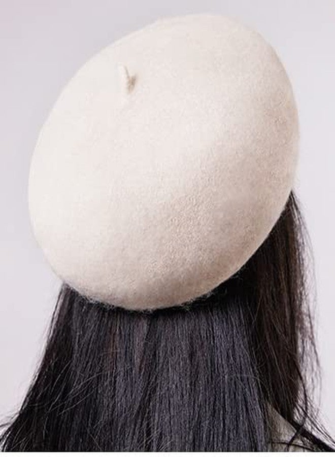 Vikodah Wool French Beret Hat Solid Color Beret Cap for Women Girls, Beige, M - Image 5