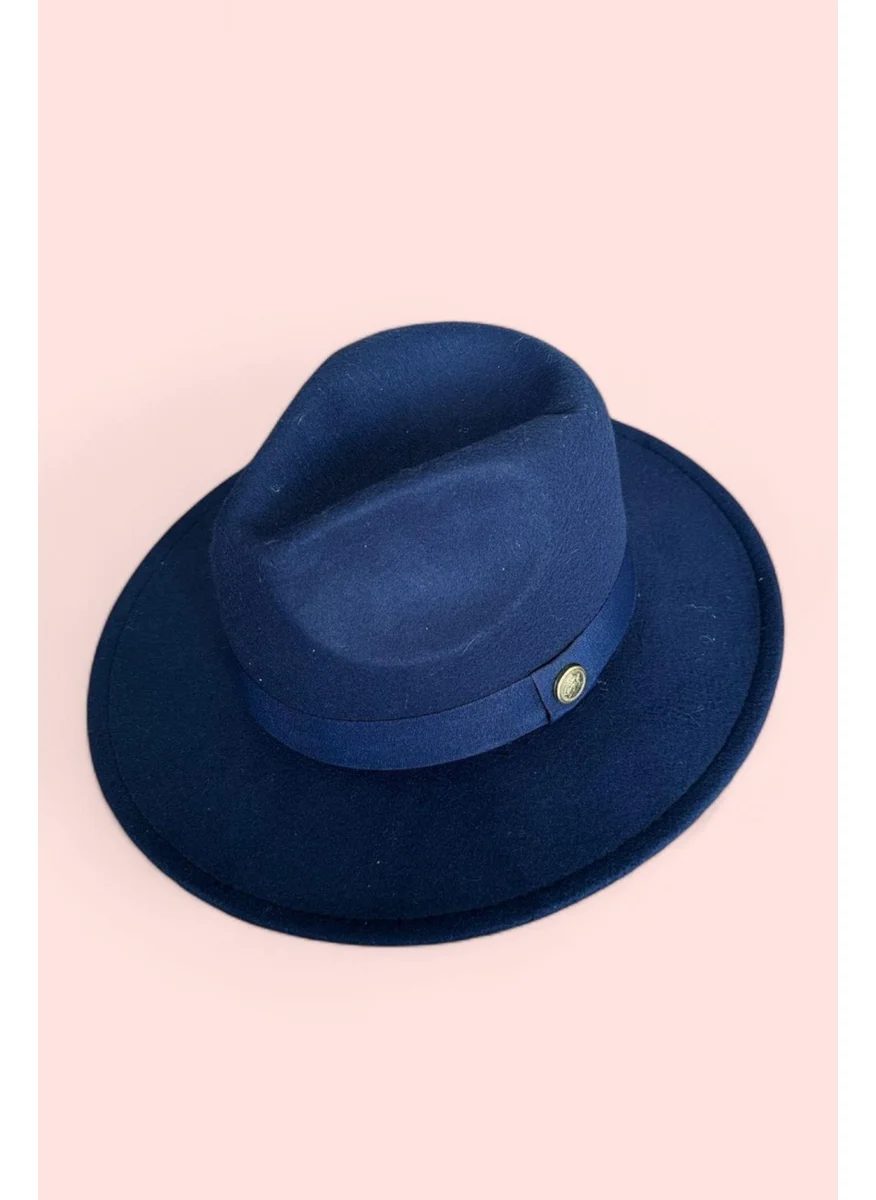 باهلس Imported Navy Blue Felt Hat Hard Cowboy Panama Hat - Adjustable