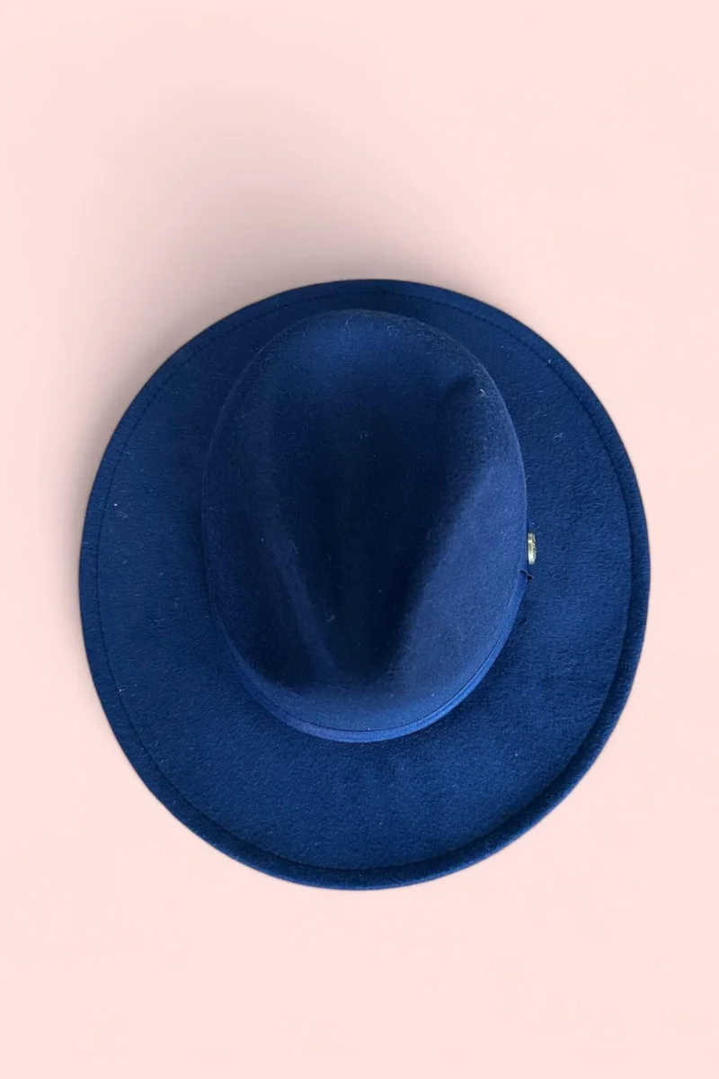 Bahels Imported Navy Blue Felt Hat Hard Cowboy Panama Hat - Adjustable