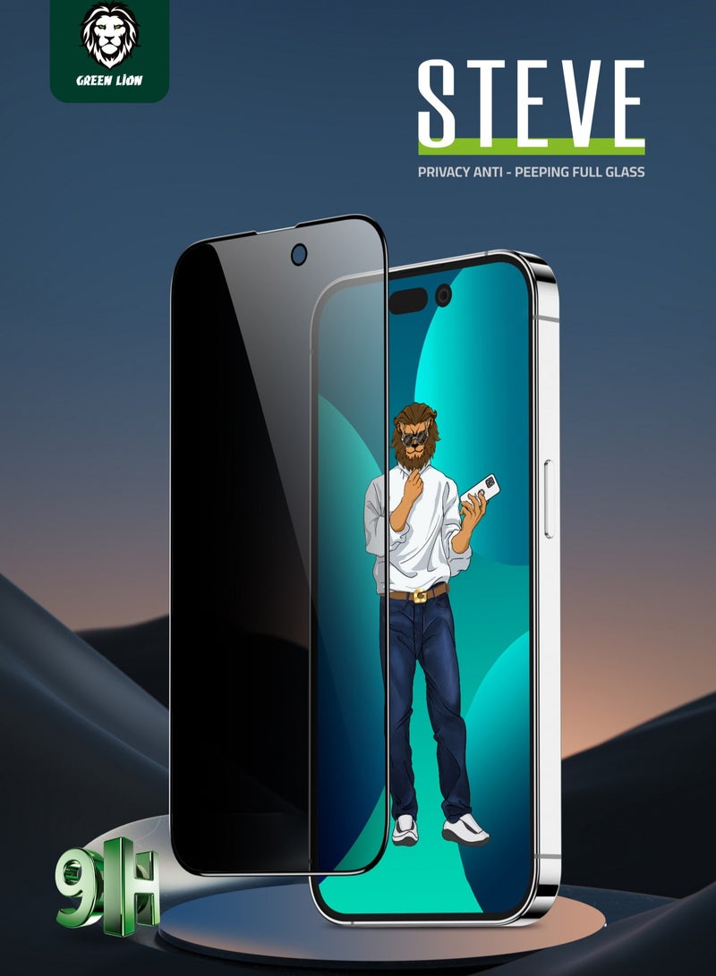 GREEN LION iPhone 13 Pro Max/14 Plus 6.7" Screen Protector 9H Steve Privacy Anti-Peeping Full Glass / Anti Fingerprint / Grease Resistance / Anti Scratch / Crystal Clear / Highly Responsive - Black Edge/Privacy - Image 4