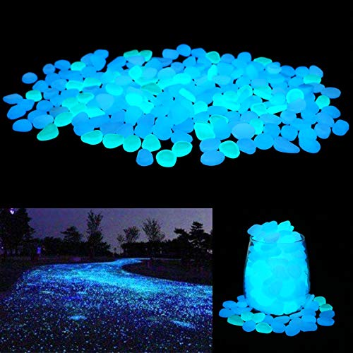 UNIME Glow in The Dark Garden Pebbles Stones Rocks for Yard and Walkways Decor, DIY Decorative Luminous Stones in Blue (200 PCS) - Image 1