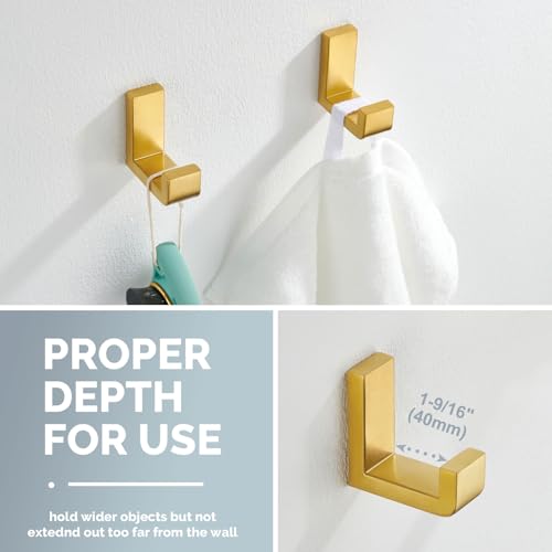 Angle Simple Towel Hook Brushed Gold 2 Pack, 304 Stainless Steel Robe Hook for Bathroom - Image 4