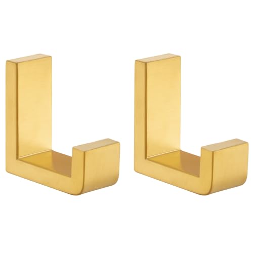 Angle Simple Towel Hook Brushed Gold 2 Pack, 304 Stainless Steel Robe Hook for Bathroom - Image 1