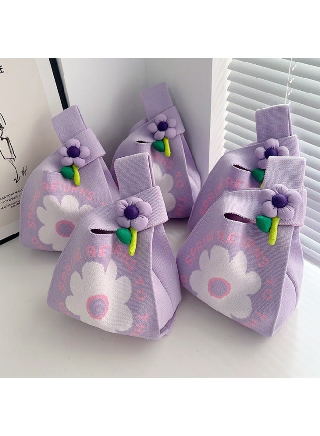 Knitted Bag Female Animal Handbag Cute Accompanying Gift Snack Bag Practical All-match Knitted Bucket Bag-Color:Little Bear [hand Bag]  - Image 2