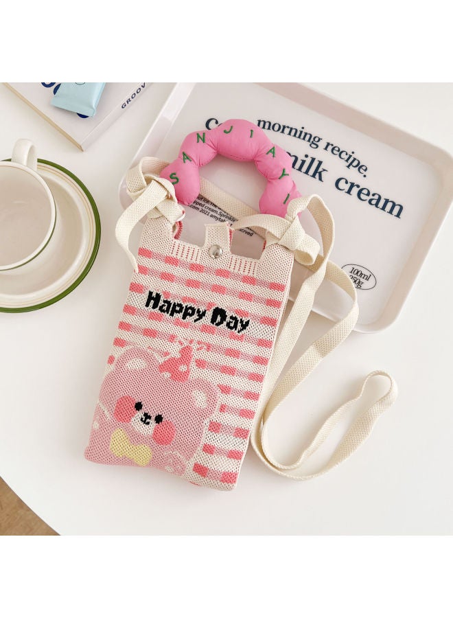 Knitted Bag Female Animal Handbag Cute Accompanying Gift Snack Bag Practical All-match Knitted Bucket Bag-Color:Little Bear [hand Bag]  - Image 1