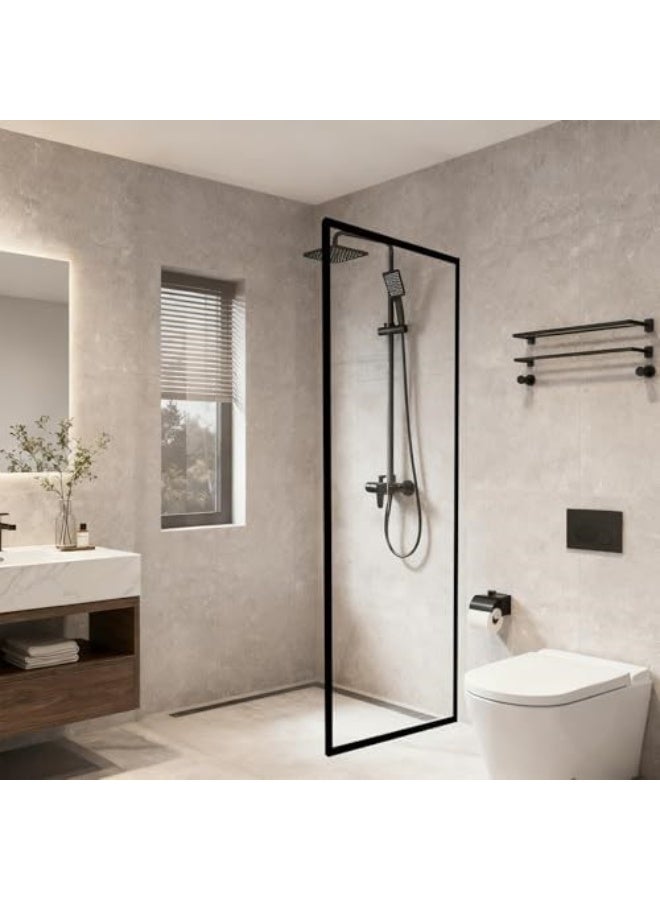 SS Shower Partition,8mm Transparent Tempered Glass With Black Frame,Glass Shower Screen Eclosure For Modern Bathroom(60 * 200cm) - Image 2