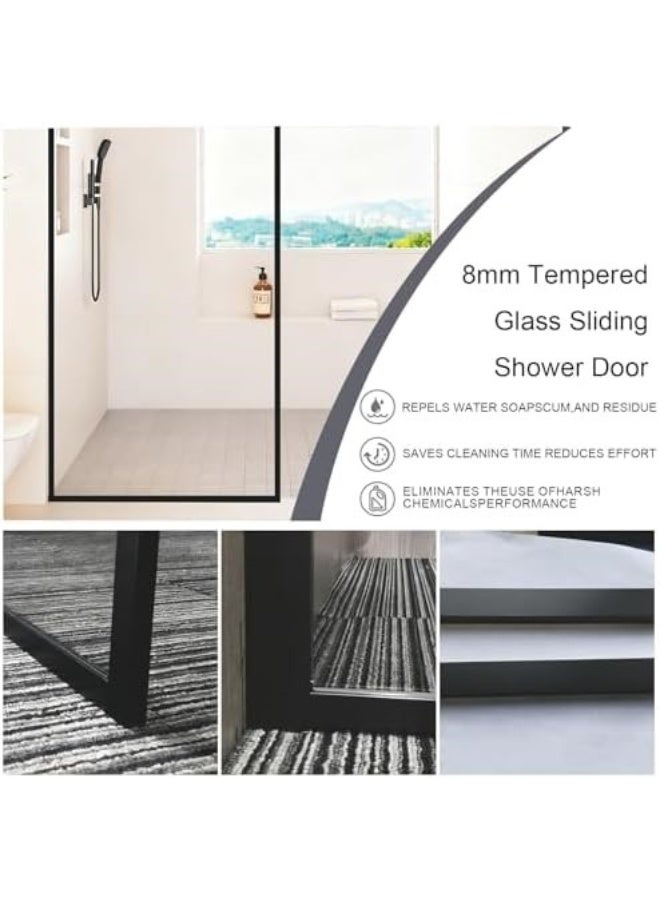 SS Shower Partition,8mm Transparent Tempered Glass With Black Frame,Glass Shower Screen Eclosure For Modern Bathroom(60 * 200cm) - Image 4