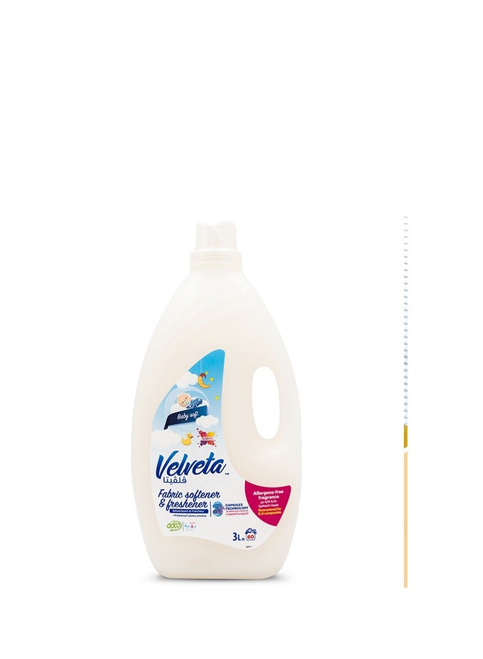 Velveta Fabric Softener - Baby Soft | 3L Gentle Freshness & Ultimate Softness | Hypoallergenic & Dermatologist-Tested - Image 1