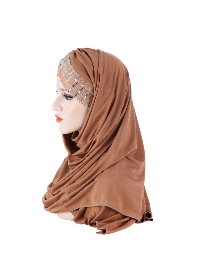 حجاب نسائي إسلامي حجاب فوري حجاب فوري حجاب براق متلألئ متقاطع على الجبين وشاح رأس إسلامي - Image 3