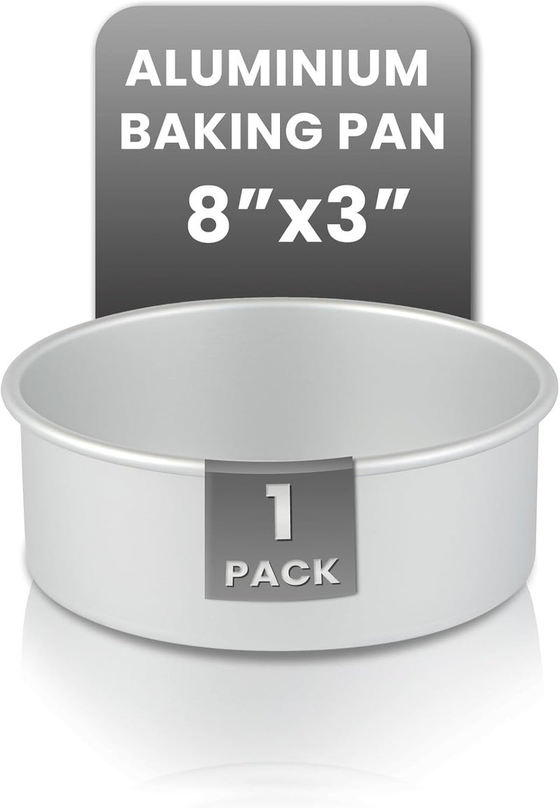 Restaurantware -Met Lux 8 x 3 Inch Straight-Sided Baking Tin, 1 Round Cake Pan - Oven-Ready, Freezable, Anodized Aluminum Round Baking Pan, Greaseproof, For Layer Birthday Cake - Image 1