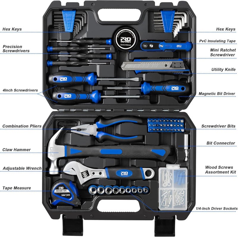 Prostormer 160-Piece Home Repair Tool Set, General Household Hand Tool Kit with Toolbox Storage Case for House, Garage, College Dorm and Office (Blue) - Image 3