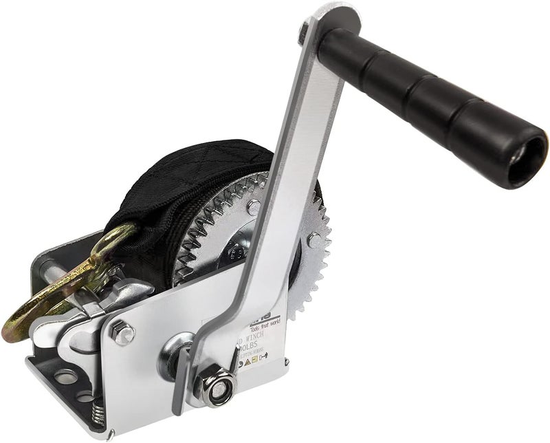 PROFLine 1200lbs Hand Winch Heavy Duty Boat Winch Two-Way Ratchet Gear Small Manual Winch Crane Weight Moving Nylon Strap for ATV Truck Towing Rope Winch - Image 1
