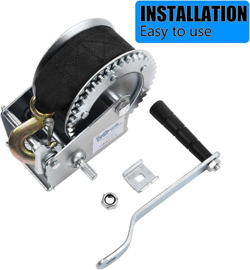 PROFLine 1200lbs Hand Winch Heavy Duty Boat Winch Two-Way Ratchet Gear Small Manual Winch Crane Weight Moving Nylon Strap for ATV Truck Towing Rope Winch - Image 3
