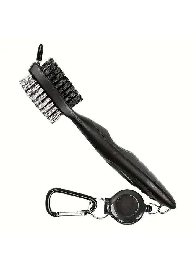 فرشاة تنظيف الجولف السوداء - أداة متعددة الوظائف ذات شعيرات نايلون وفولاذ مزدوجة الجوانب - Image 1