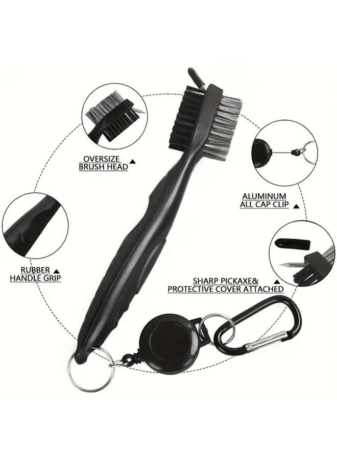 فرشاة تنظيف الجولف السوداء - أداة متعددة الوظائف ذات شعيرات نايلون وفولاذ مزدوجة الجوانب - Image 3