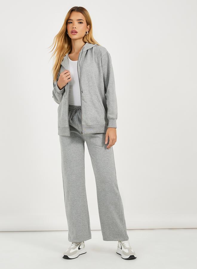 Styli Solid Front Zip Hoodie & Wide Leg Joggers Co-Ords - Image 3