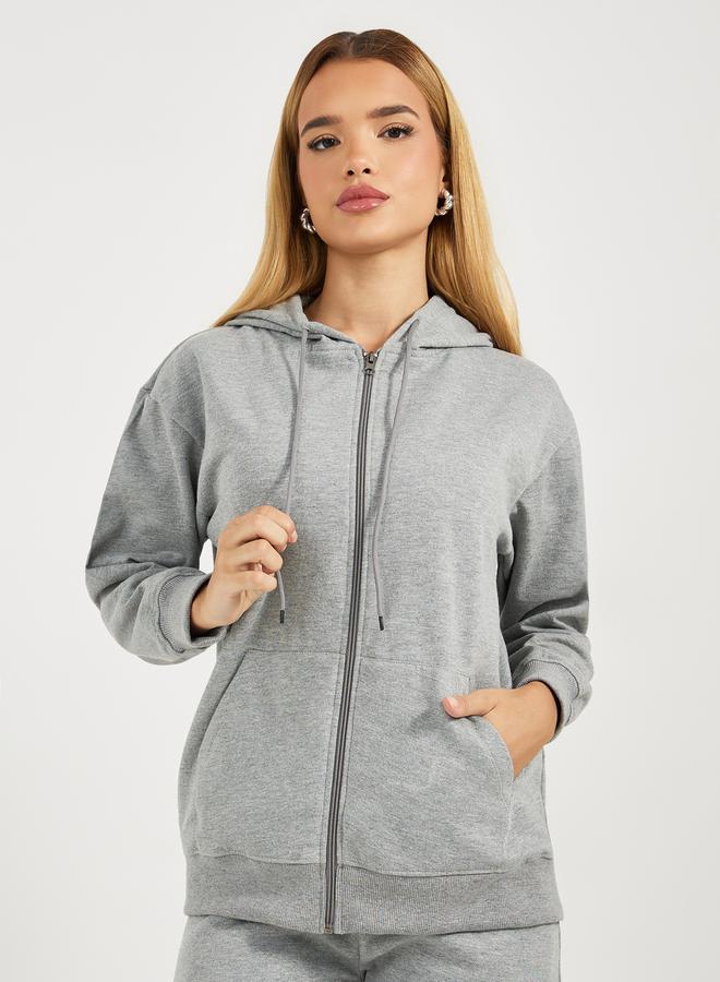 Styli Solid Front Zip Hoodie & Wide Leg Joggers Co-Ords - Image 2