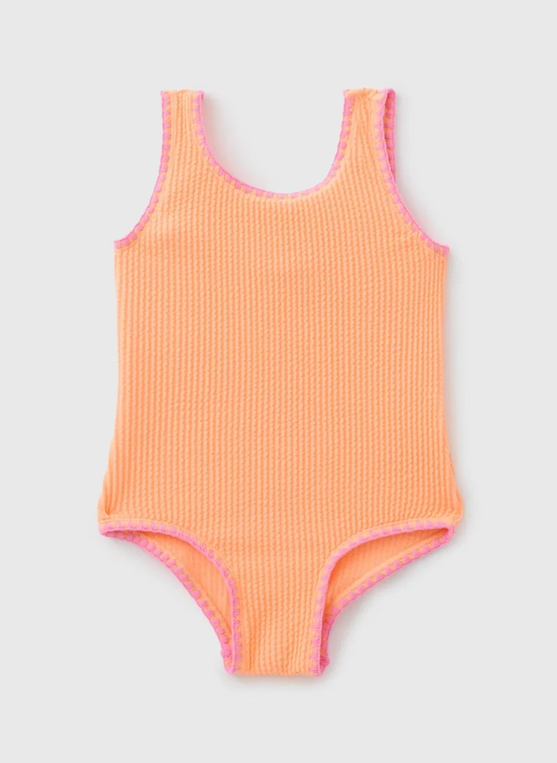 Matalan Girls Orange Crinkle Contrast Swimsuit