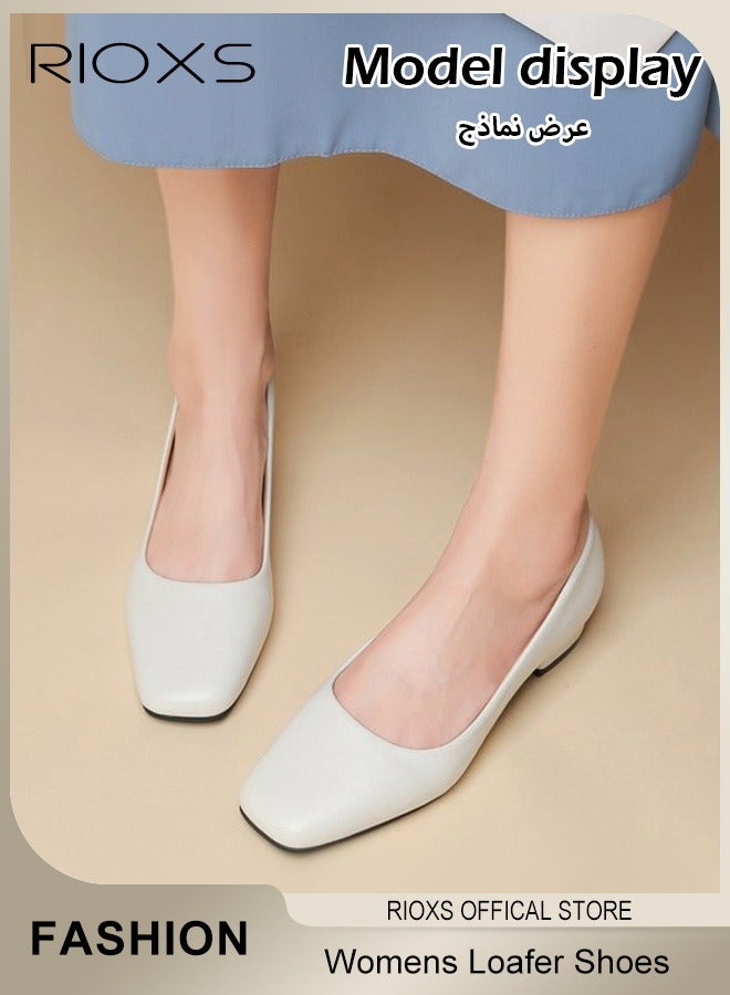 RIOXS Women's Low Heel Loafers, Ladies Slip-on shoes, Square Closed Toe, Chunky Heels, Comfortable Block Dress Shoes, Low Heel For Office Work Business Formal Occasions  - Image 1