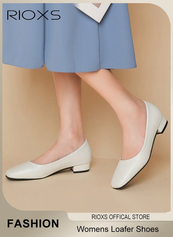 RIOXS Women's Low Heel Loafers, Ladies Slip-on shoes, Square Closed Toe, Chunky Heels, Comfortable Block Dress Shoes, Low Heel For Office Work Business Formal Occasions  - Image 2