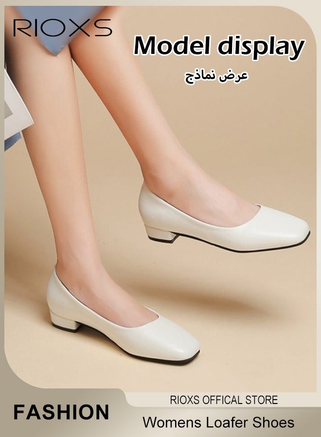 RIOXS Women's Low Heel Loafers, Ladies Slip-on shoes, Square Closed Toe, Chunky Heels, Comfortable Block Dress Shoes, Low Heel For Office Work Business Formal Occasions  - Image 4