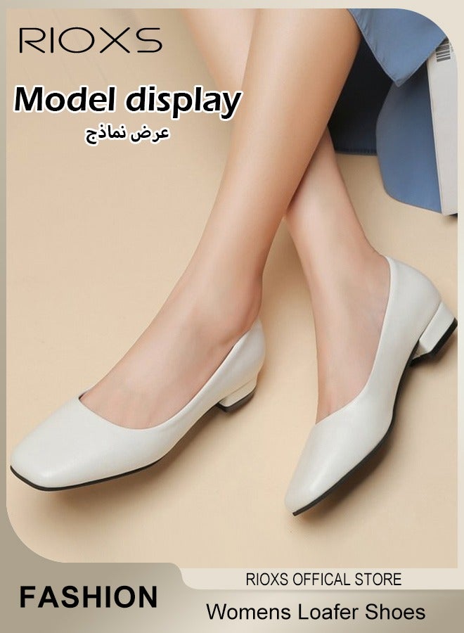 RIOXS Women's Low Heel Loafers, Ladies Slip-on shoes, Square Closed Toe, Chunky Heels, Comfortable Block Dress Shoes, Low Heel For Office Work Business Formal Occasions  - Image 3
