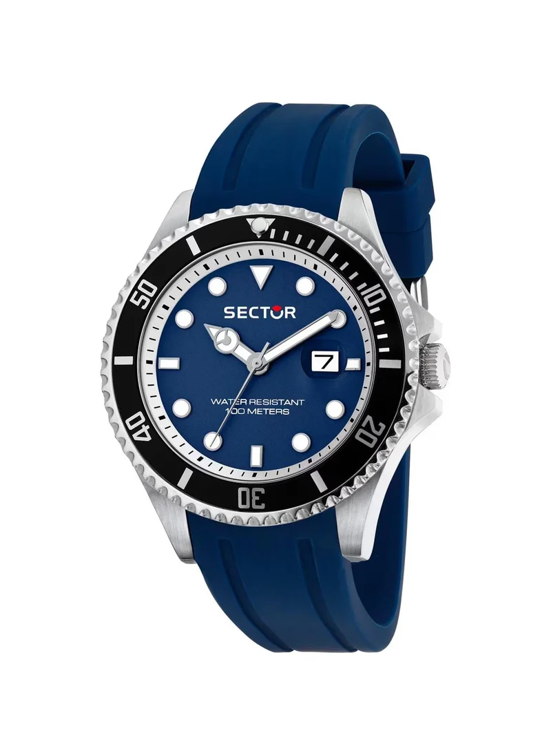 Sector 230 Collection Men's Analog Watch - Blue Matt Dial, 43mm Stainless Steel Case, Blue Silicone Strap, Quartz, 100M Water Resistant - R3251161063