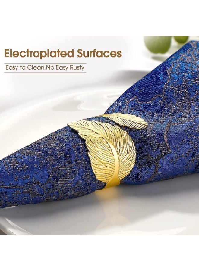 CLENEA 12 قطعة خاتم المناديل الذهبية ورقة شكل المناديل خاتم المناديل المعدنية حاملي المناديل للقماش المناديل الذهبية ورقة المناديل تشغيل المناديل جدول الديكور الأساسيات - Image 4