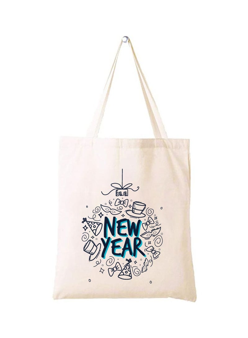 PRINTSHOP4ME Happy New Year With Printed Canvas Cotton Tote Bag Our Stylish And Perfect For Everyday Use-New Year Bags  - Image 1