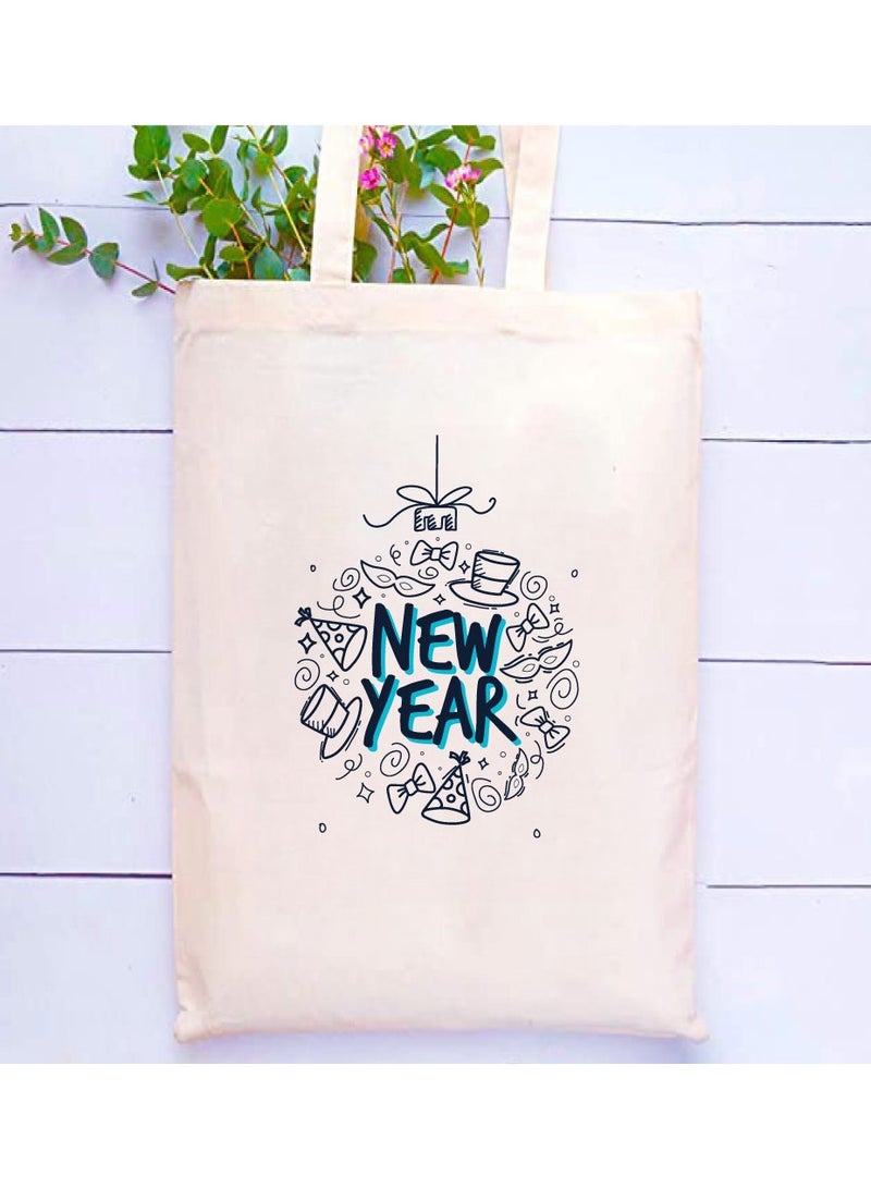 PRINTSHOP4ME Happy New Year With Printed Canvas Cotton Tote Bag Our Stylish And Perfect For Everyday Use-New Year Bags  - Image 2