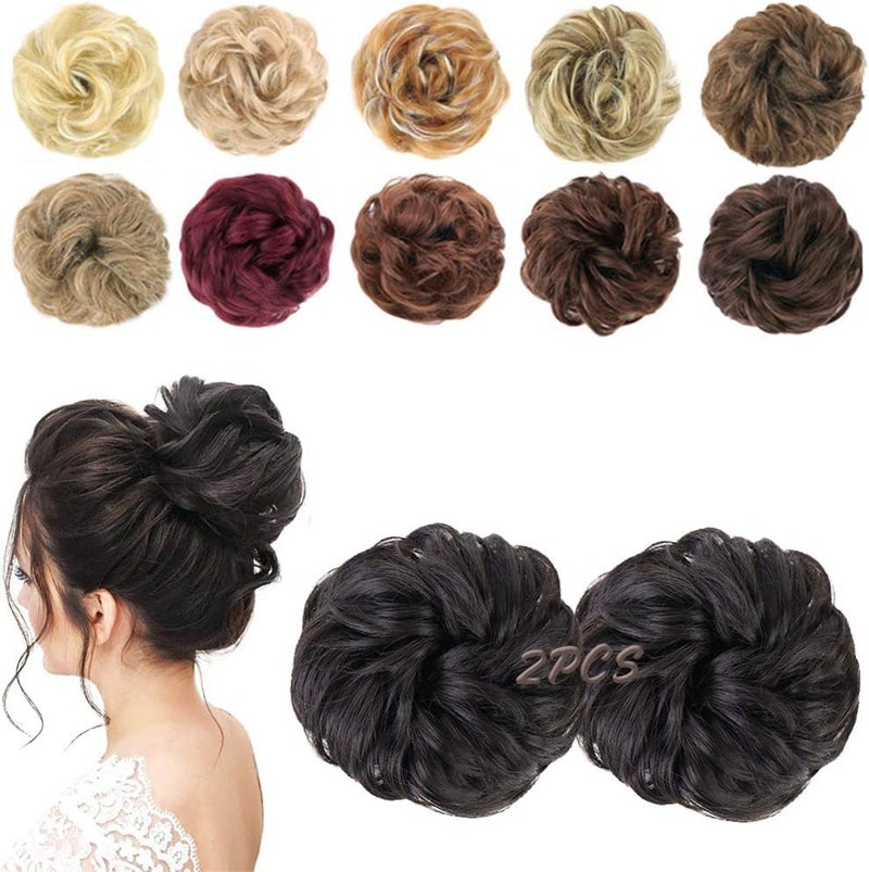 MORICA 2PCS Messy Hair Bun Extensions Curly Wavy Messy Synthetic Chignon Hairpiece Scrunchie Scrunchy Updo Hairpiece for women. - Image 1