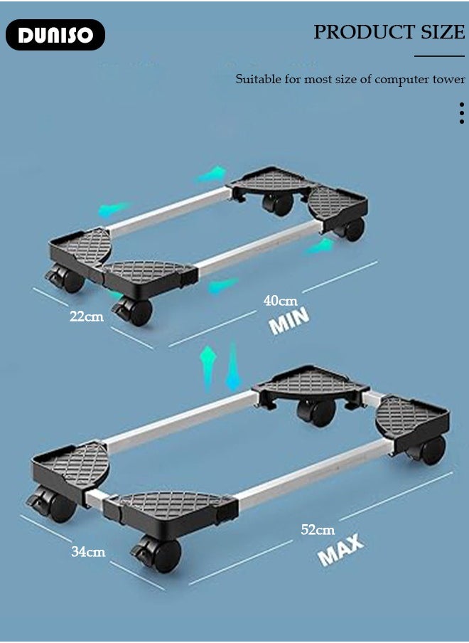 DUNISO - Adjustable CPU Stand, Mobile PC Rack,Hollow Cooling Pc Host Tower Stand, CPU Bracket cart with Wheels，Desktop PC Host Base Tray,Movable Pulley Chassis Shelf, Computer Tower Stand, CPU Holder Stand for Home, Office - Image 1