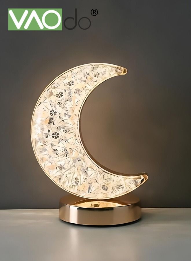 VAOdo 3 Colors Moon Night Light Acrylic Bedside Lamp Touch Dimming USB Charging Eye Protection Source Ramadan Decoration Table Lamp for Bedroom Living Room Office Hotel - Image 1