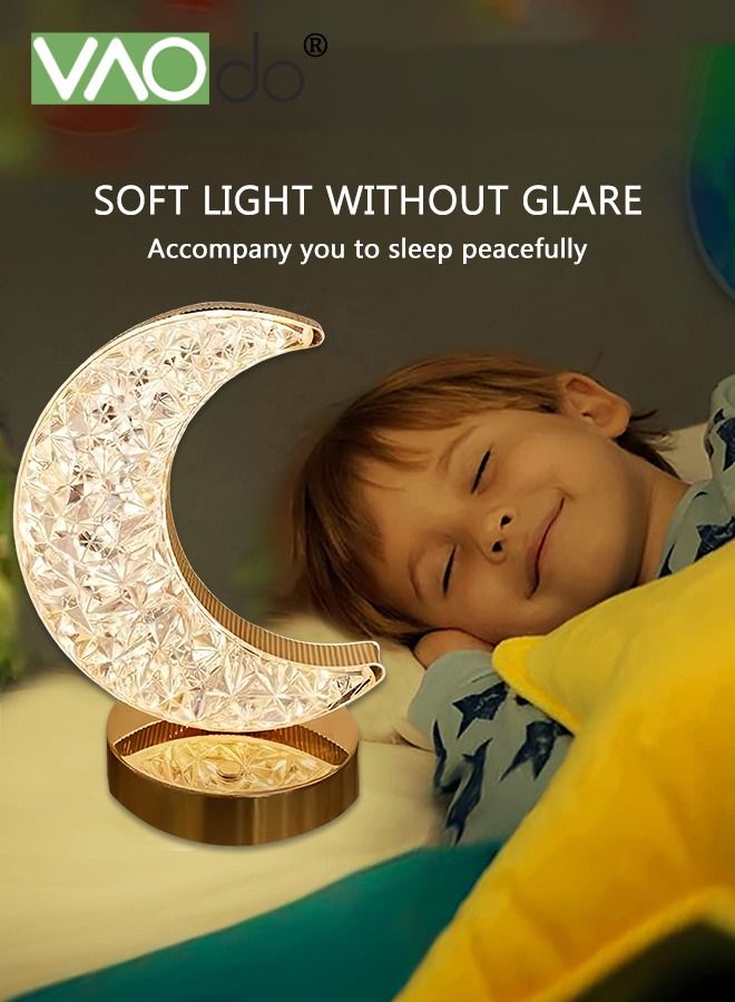VAOdo 3 Colors Moon Night Light Acrylic Bedside Lamp Touch Dimming USB Charging Eye Protection Source Ramadan Decoration Table Lamp for Bedroom Living Room Office Hotel - Image 4