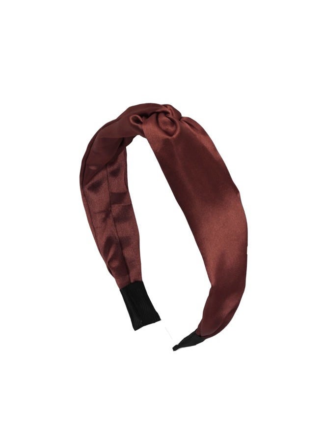 Motique Accessories Satin Headband for women with Twist Turban Knotted Hairband Brown - Image 1