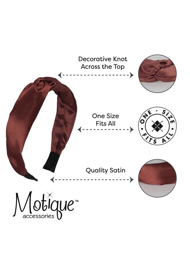 Motique Accessories Satin Headband for women with Twist Turban Knotted Hairband Brown - Image 3