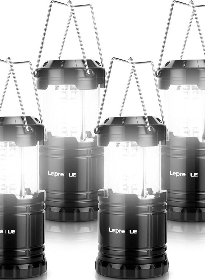 Lepro LED Camping Lanterns Battery Powered, Collapsible, IPX4 Water Resistant, Super Bright, Outdoor Portable Lights for Emergency, power outage flashlight survival kit, 4 Pack - Image 1