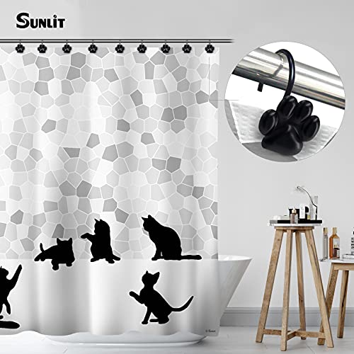 Sunlit Fashion Design Cute Paw Print Polished Shower Curtain Hooks for Dog Cat and Bear, Rust Proof Oil Metal Shower Curtain Rings, Black-12 Pack - Image 5