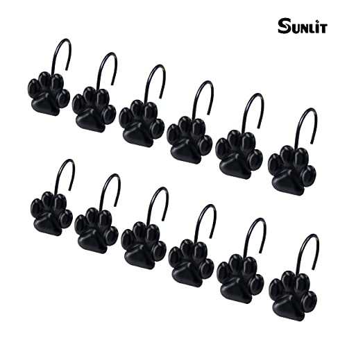 Sunlit Fashion Design Cute Paw Print Polished Shower Curtain Hooks for Dog Cat and Bear, Rust Proof Oil Metal Shower Curtain Rings, Black-12 Pack - Image 3