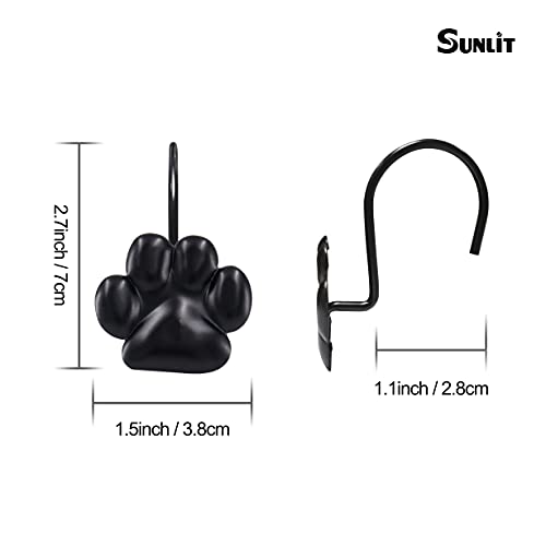 Sunlit Fashion Design Cute Paw Print Polished Shower Curtain Hooks for Dog Cat and Bear, Rust Proof Oil Metal Shower Curtain Rings, Black-12 Pack - Image 2