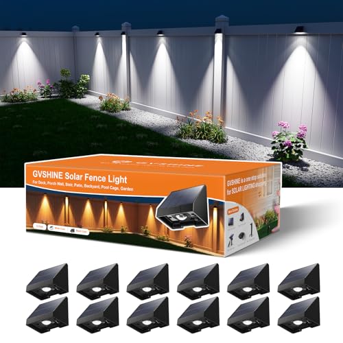 GVSHINE 12 Pack Decorative Solar Powered Fence Lights Outdoor Waterproof with Cool White LED Spot Lens for Outside Wall Deck Patio Yard Rail Garage Pool Designed for Enhanced Security Easy Install - Image 1