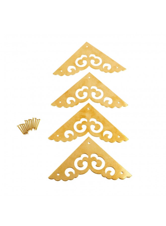 dophee 4Pcs 2.5" Brass Flat Corners Bracket, Retro Table Corner Cover Protectors for Box Cabinet Desk Book Frame Scrapbook Album Bookshelf Decoration Furniture Hardware with Mounting Nails, Brass - Image 2