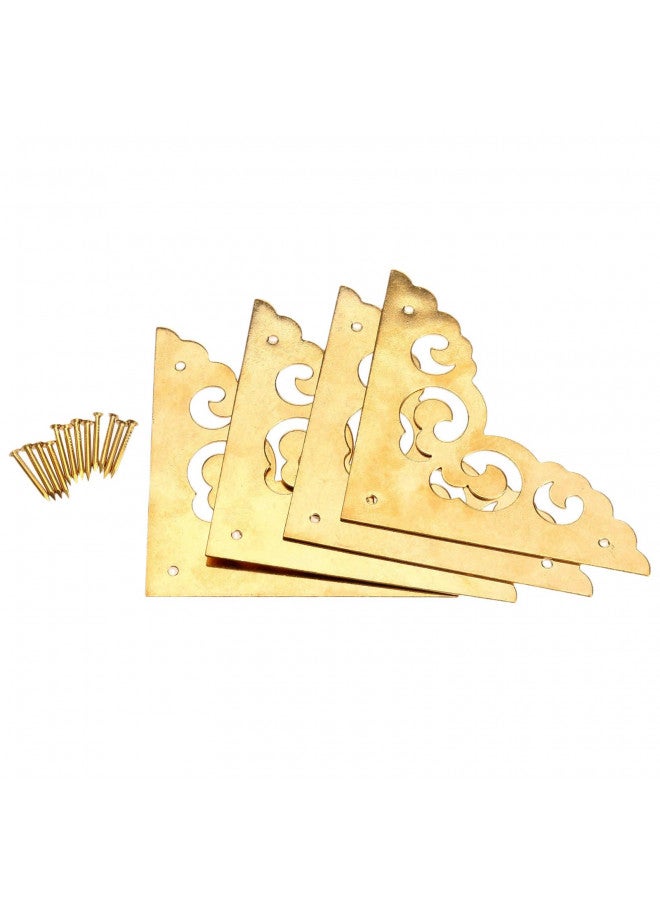 dophee 4Pcs 2.5" Brass Flat Corners Bracket, Retro Table Corner Cover Protectors for Box Cabinet Desk Book Frame Scrapbook Album Bookshelf Decoration Furniture Hardware with Mounting Nails, Brass - Image 1