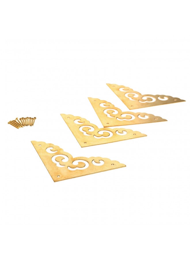 dophee 4Pcs 2.5" Brass Flat Corners Bracket, Retro Table Corner Cover Protectors for Box Cabinet Desk Book Frame Scrapbook Album Bookshelf Decoration Furniture Hardware with Mounting Nails, Brass - Image 3