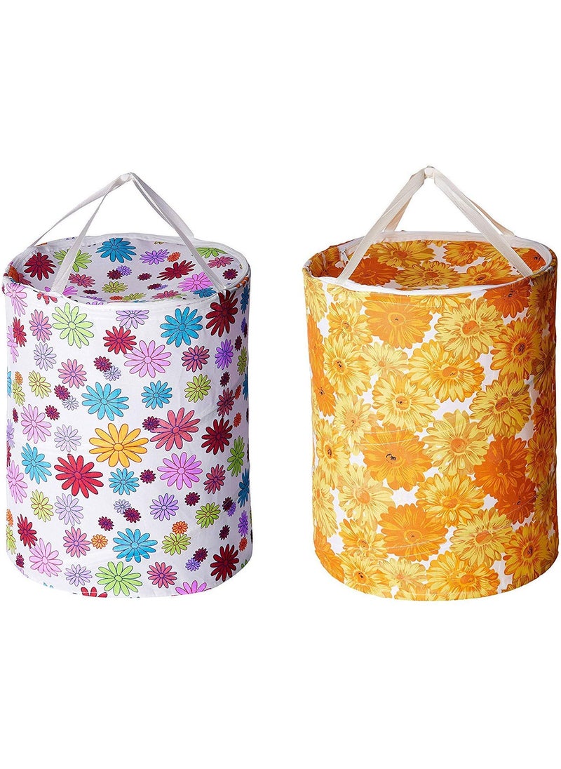 Dev Dev Cotton Foldable Laundry Bag 30 Lit Multi ColourPack of 2  - Image 1