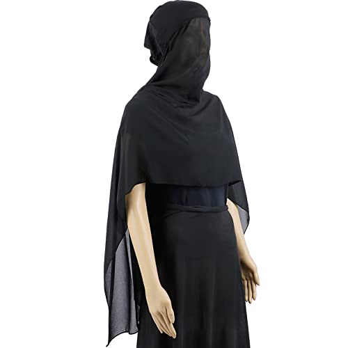 Yeieeo Hijab Scarf for Women with Undercap Set Instant Muslim Chiffon Head Wraps Under Scarves Caps Lightweight Scarf（Black） - Image 1