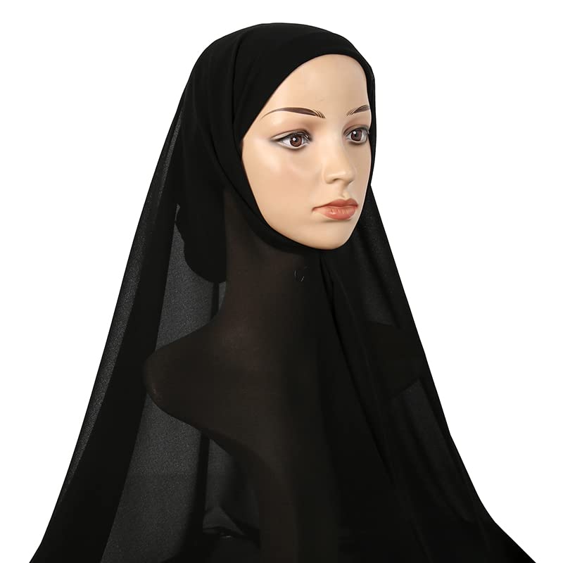 Yeieeo Hijab Scarf for Women with Undercap Set Instant Muslim Chiffon Head Wraps Under Scarves Caps Lightweight Scarf（Black） - Image 4